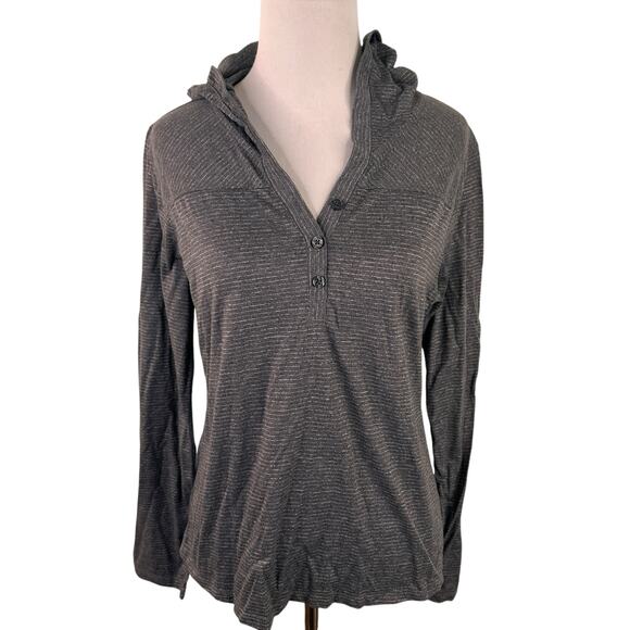Marmot Women's Grey Striped Half Button Hooded Long Sleeve T-Shirt - Picture 1 of 8